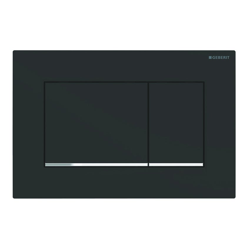 Immagine di Geberit SIGMA30 placca di comando per risciacquo a due quantità, placca e tasti colore nero finitura opaco, profili design e telaio finitura cromo 115.883.14.1