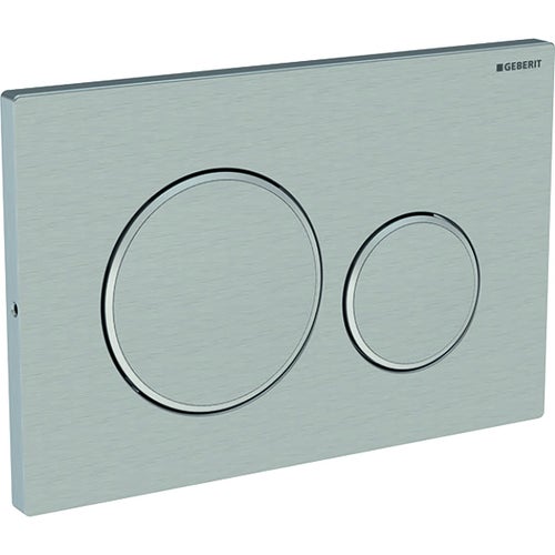 Immagine di Geberit SIGMA20 placca di comando per risciacquo a due quantità, avvitabile, placca e tasti finitura acciaio inox spazzolato, anelli design finitura lucido 115.889.SN.1