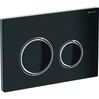 Immagine di Geberit SIGMA50 placca di comando per risciacquo a due quantità, piastra base e anelli di design finitura cromo, placca di copertura e tasti colore nero 115.884.SJ.1