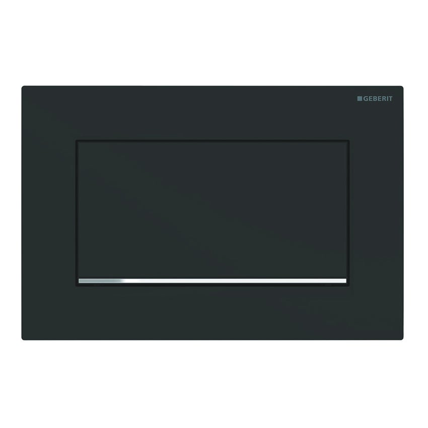 Immagine di Geberit SIGMA30 placca di comando per risciacquo con possibilità d'interruzione, avvitabile, placca e tasto colore nero finitura opaco, profili design e telaio finitura cromo 115.893.14.1