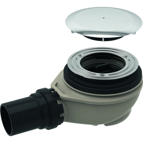 Immagine di Geberit sifone doccia d90, con tappo per piletta, altezza della chiusura idraulica 50 mm, scarico in PE finitura cromo 150.552.21.1