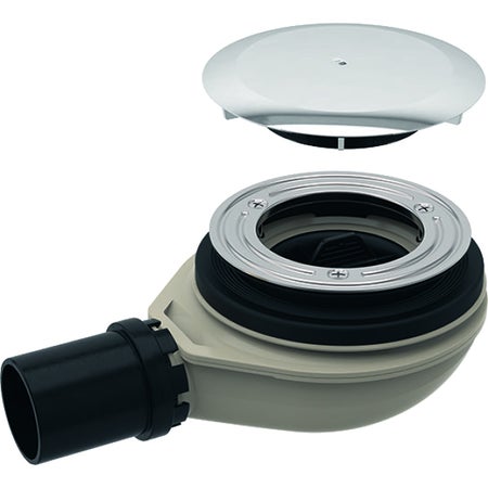 Immagine di Geberit sifone doccia d90, con tappo per piletta, altezza della chiusura idraulica 30 mm, scarico in PE finitura cromo (per ristrutturazione) 150.583.21.1