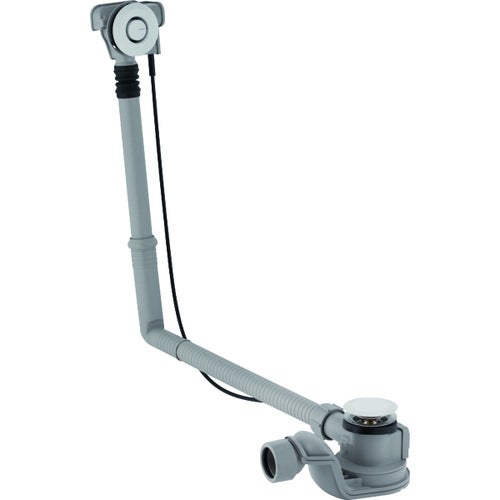 Immagine di Geberit sifone per vasca da bagno con comando a pulsante pushcontrol, d52, lunghezza 50 cm, con accessori di completamento, con prolunga orizzontale finitura cromato lucido 150.766.21.1