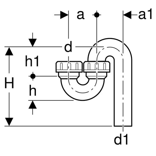 Immagine di Geberit sifone curvo per lavatoio, con terminale a premistoppa, imbuto d'entrata verticale e scarico verticale colore nero 152.038.16.1