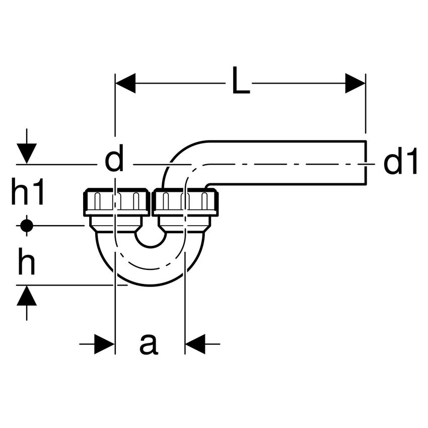 Immagine di Geberit sifone curvo per lavatoio, con terminale a premistoppa, imbuto d'entrata verticale e scarico orizzontale colore nero 152.036.16.1
