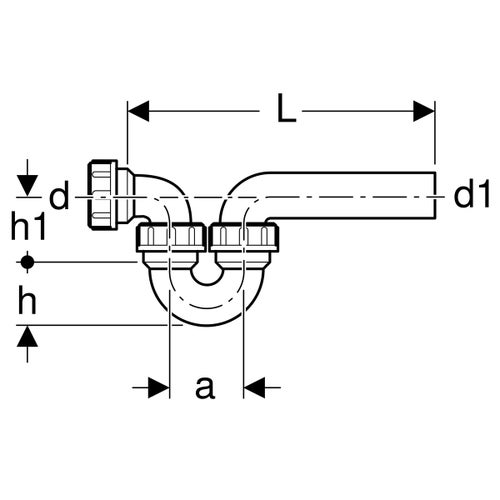 Immagine di Geberit sifone curvo per lavatoio, con terminale a premistoppa, imbuto d'entrata orizzontale e scarico orizzontale colore nero 152.040.16.1