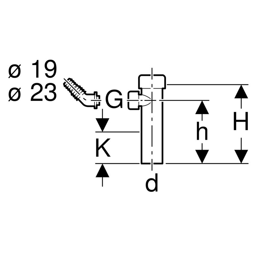 Immagine di Geberit raccordo diritto con terminale a premistoppa e portagomma a gomito colore bianco 152.274.11.1