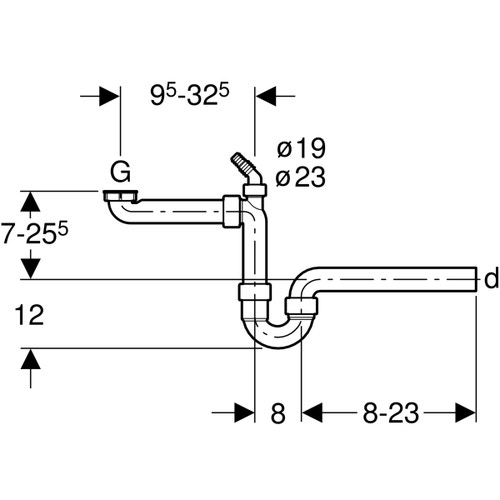 Immagine di Geberit sifone curvo per lavello, modello salvaspazio, con portagomma a gomito, scarico orizzontale colore bianco 152.337.11.1