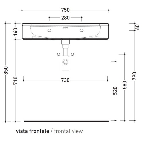 Immagine di Flaminia MADRE lavabo sospeso o da appoggio L. 75 cm con troppopieno, colore bianco finitura lucido MA75L