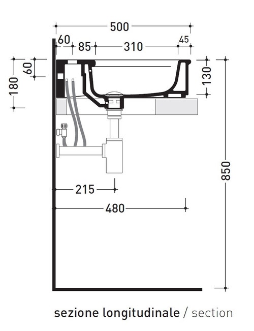 Immagine di Flaminia MADRE lavabo sospeso o da appoggio L. 75 cm con troppopieno, colore bianco finitura lucido MA75L