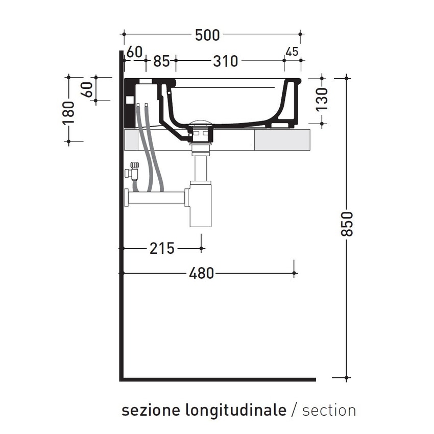 Immagine di Flaminia MADRE lavabo sospeso o da appoggio L. 75 cm con troppopieno, colore bianco finitura lucido MA75L
