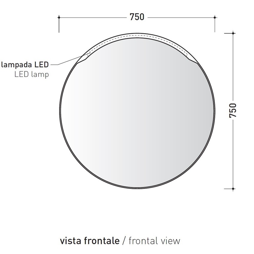 Flaminia MASPE75NE MADRE specchio diametro 75 cm, con luce led e cornice in resina  verniciata colore nero finitura opaco