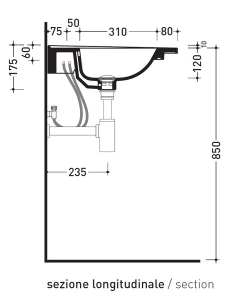 Immagine di Flaminia BLOOM 70 consolle sospesa 72 cm, con troppopieno, colore nuvola finitura opaco BM70LNUV