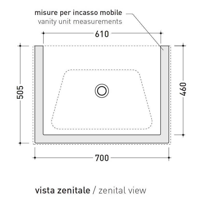 Immagine di Flaminia BLOOM 70 consolle sospesa 72 cm, con troppopieno, colore nuvola finitura opaco BM70LNUV