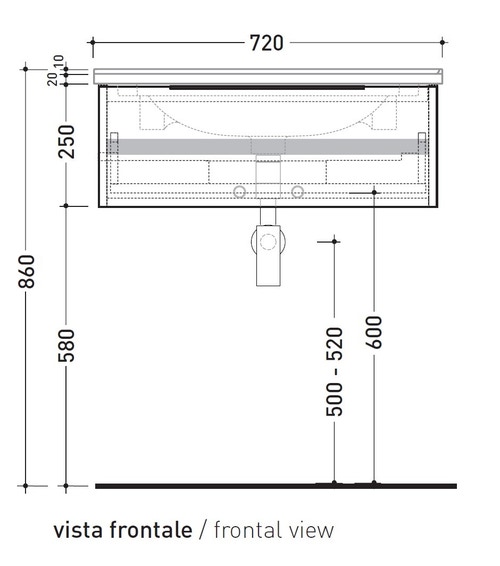 Flaminia BBX991ARL BOX base portaconsolle sospesa 1 cassetto, L.70 P.50  H.25 cm, per consolle Bloom 70, finitura ok arly