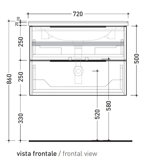Immagine di Flaminia BOX base portaconsolle sospesa 2 cassetti, L.70 P.50 H.50 cm, per consolle Bloom 70, finitura OJ Bianco BBX809OJB