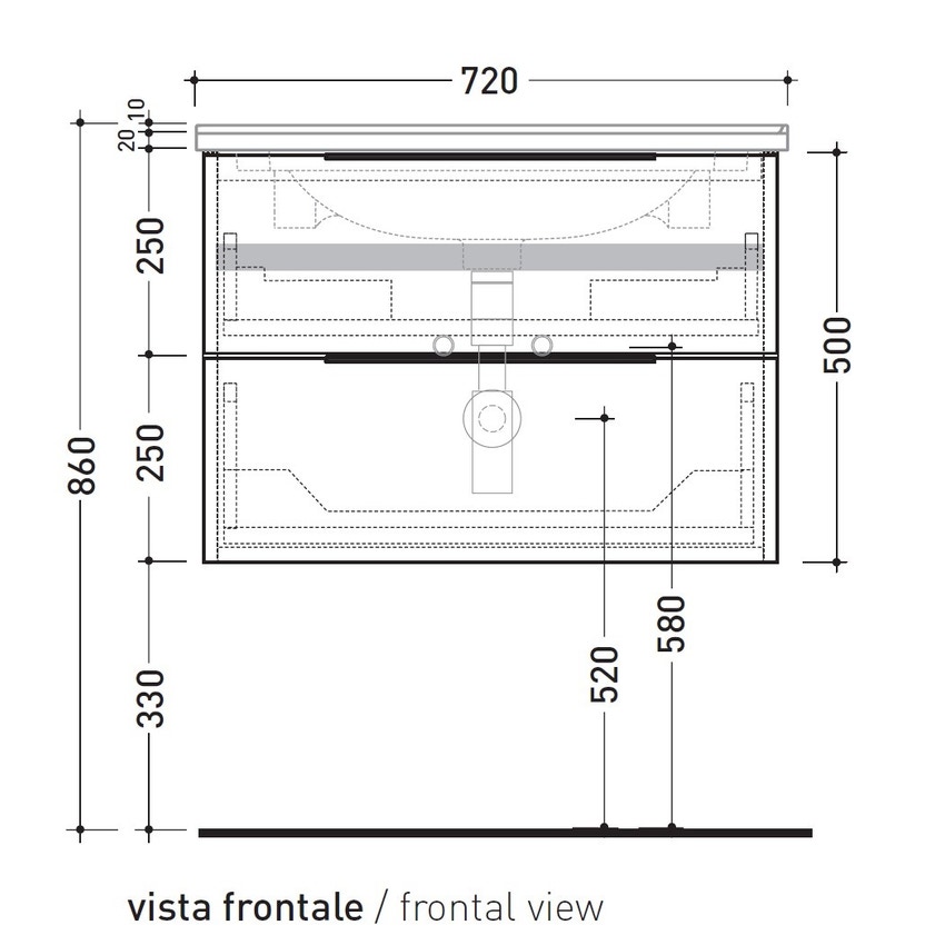 Immagine di Flaminia BOX base portaconsolle sospesa 2 cassetti, L.70 P.50 H.50 cm, per consolle Bloom 70, finitura OJ Bianco BBX809OJB