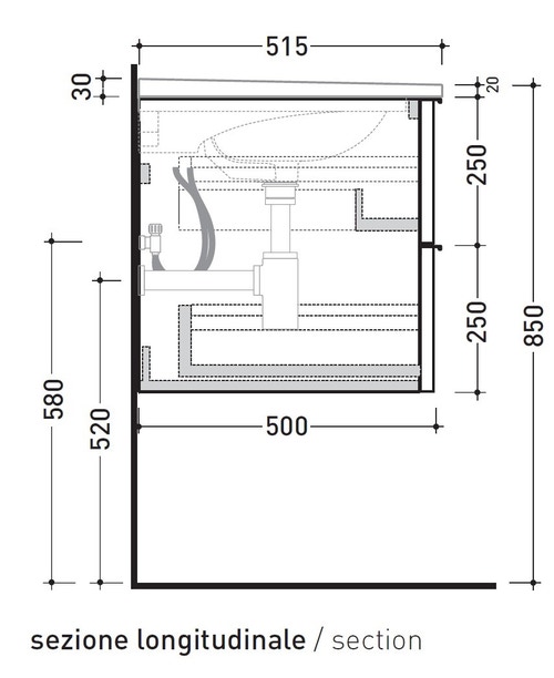 Immagine di Flaminia BOX base portaconsolle sospesa 2 cassetti, L.70 P.50 H.50 cm, per consolle Bloom 70, finitura OJ Bianco BBX809OJB