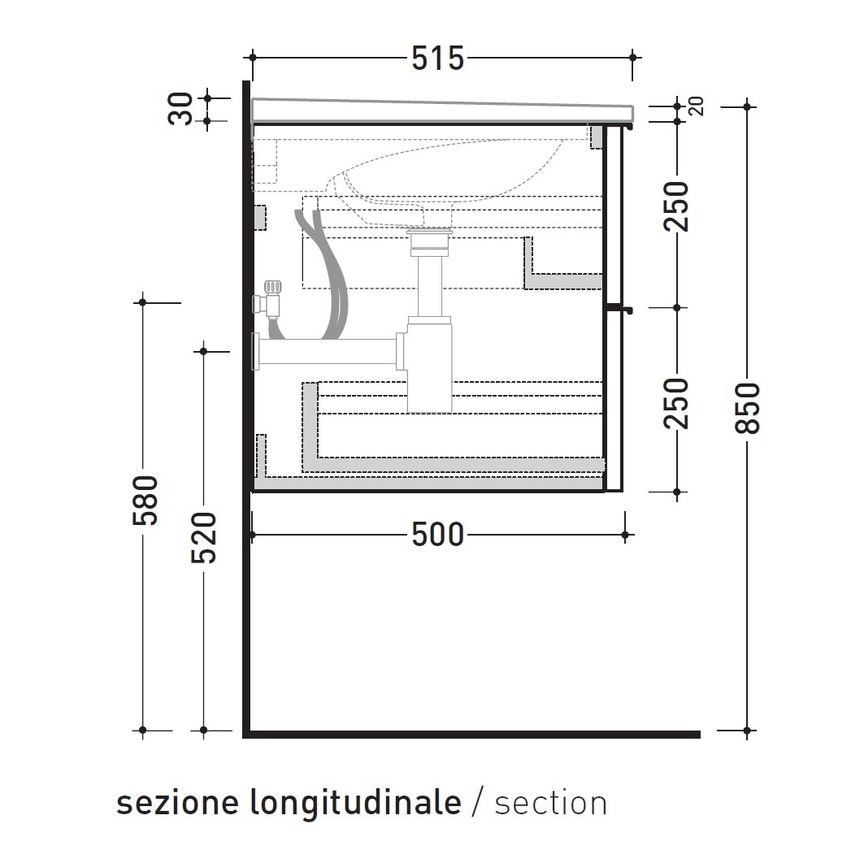 Immagine di Flaminia BOX base portaconsolle sospesa 2 cassetti, L.70 P.50 H.50 cm, per consolle Bloom 70, finitura OJ Bianco BBX809OJB