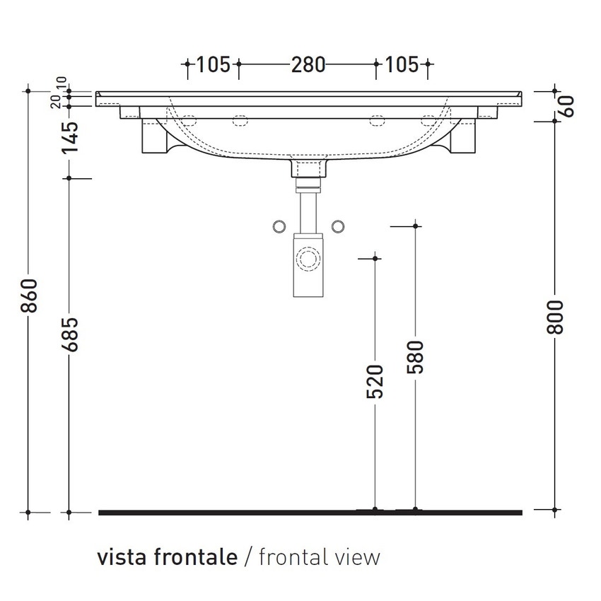 Immagine di Flaminia BLOOM 85 consolle sospesa 87 cm, con troppopieno, colore bianco finitura lucido BM85L