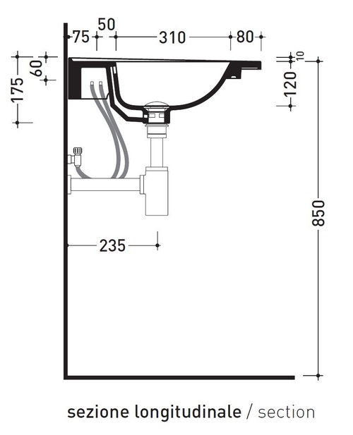 Immagine di Flaminia BLOOM 85 consolle sospesa 87 cm, con troppopieno, colore bianco finitura lucido BM85L