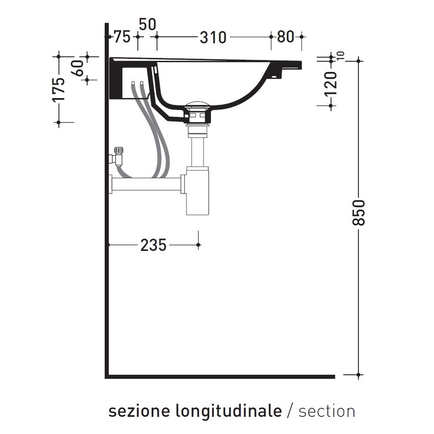 Immagine di Flaminia BLOOM 85 consolle sospesa 87 cm, con troppopieno, colore bianco finitura lucido BM85L