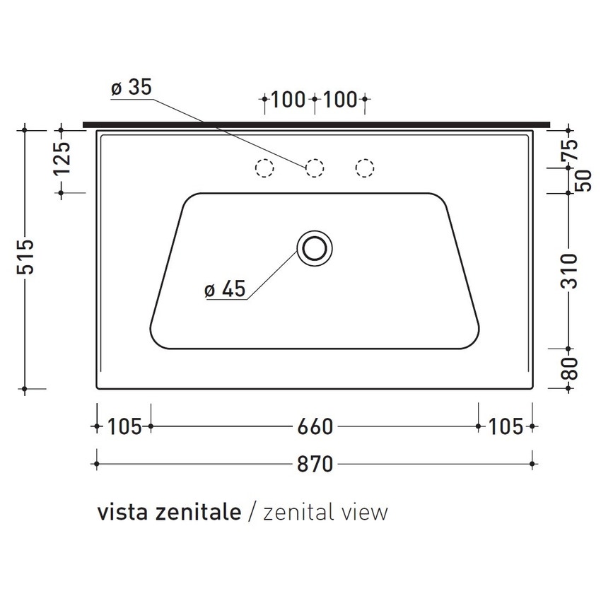Immagine di Flaminia BLOOM 85 consolle sospesa 87 cm, con troppopieno, colore bianco finitura lucido BM85L