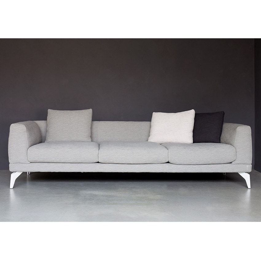 Immagine di Mussi ACANTO divano tre posti 250x90 cm in tessuto plissé grigio, struttura e cuscini imbottiti in piuma d'oca AA250-L63