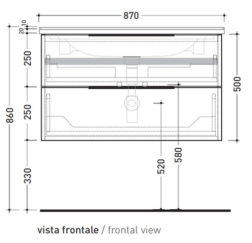 Immagine di Flaminia BOX base portaconsolle sospesa 2 cassetti, L.85 P.50 H.50 cm, per consolle Bloom 85, finitura ok arly BBX815ARL