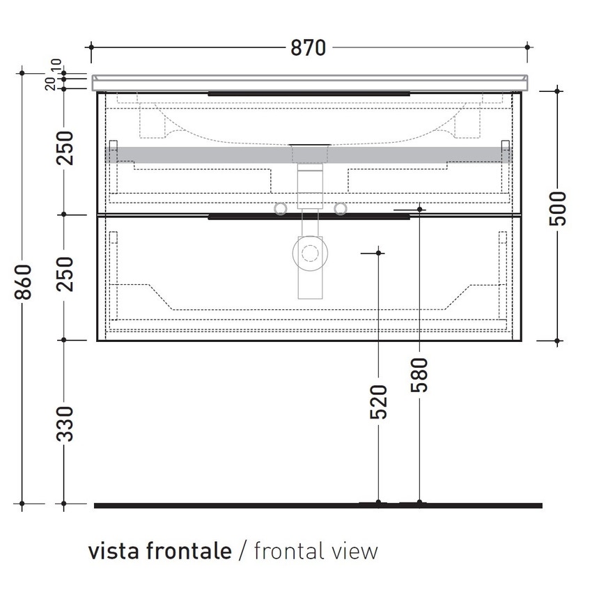 Immagine di Flaminia BOX base portaconsolle sospesa 2 cassetti, L.85 P.50 H.50 cm, per consolle Bloom 85, finitura ok arly BBX815ARL