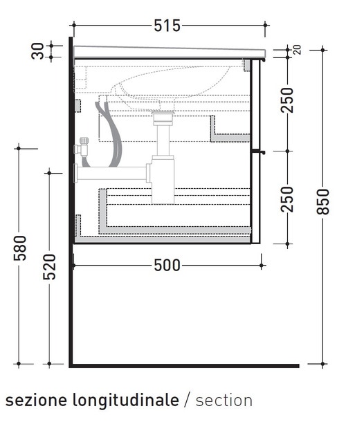 Immagine di Flaminia BOX base portaconsolle sospesa 2 cassetti, L.85 P.50 H.50 cm, per consolle Bloom 85, finitura ok arly BBX815ARL