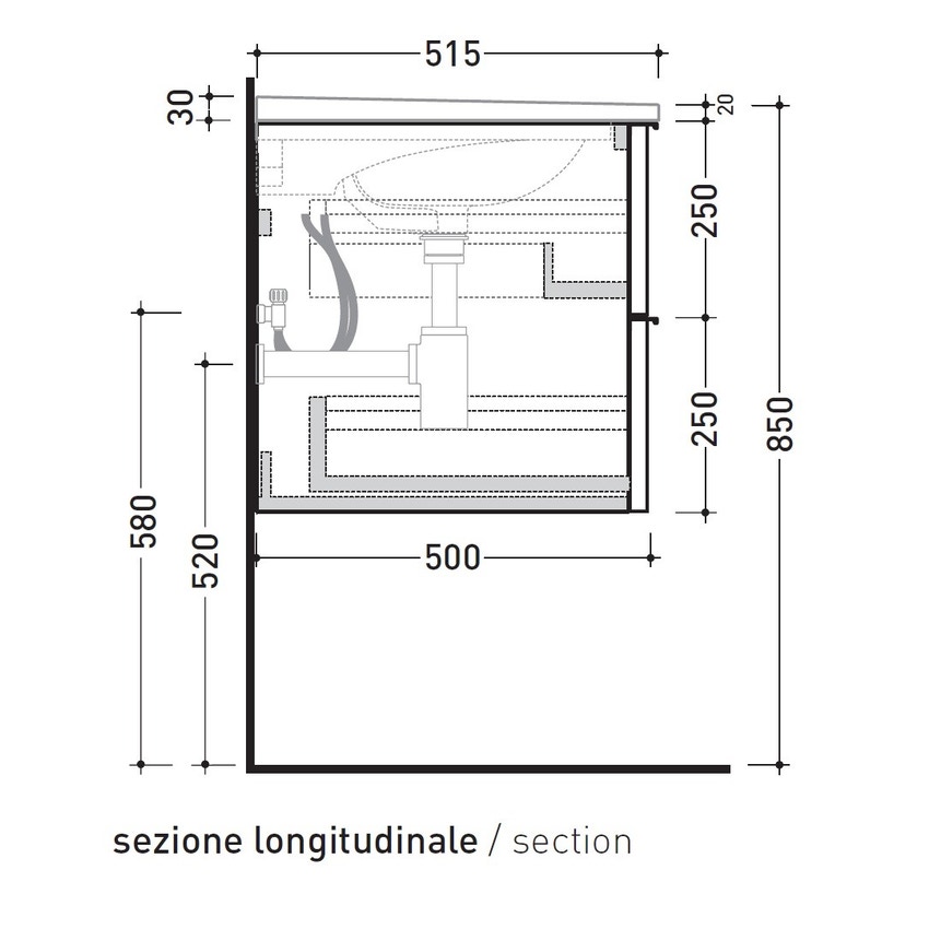 Immagine di Flaminia BOX base portaconsolle sospesa 2 cassetti, L.85 P.50 H.50 cm, per consolle Bloom 85, finitura ok arly BBX815ARL