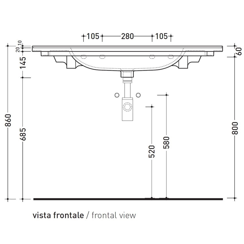 Immagine di Flaminia BLOOM 105 consolle sospesa 107 cm, con troppopieno, colore bianco finitura lucido BM105L