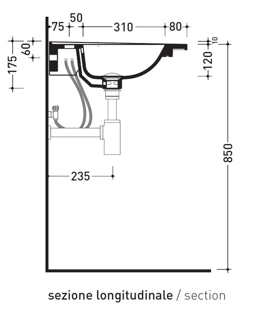 Immagine di Flaminia BLOOM 105 consolle sospesa 107 cm, con troppopieno, colore bianco finitura lucido BM105L