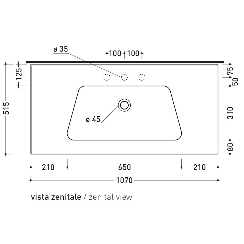 Immagine di Flaminia BLOOM 105 consolle sospesa 107 cm, con troppopieno, colore bianco finitura lucido BM105L