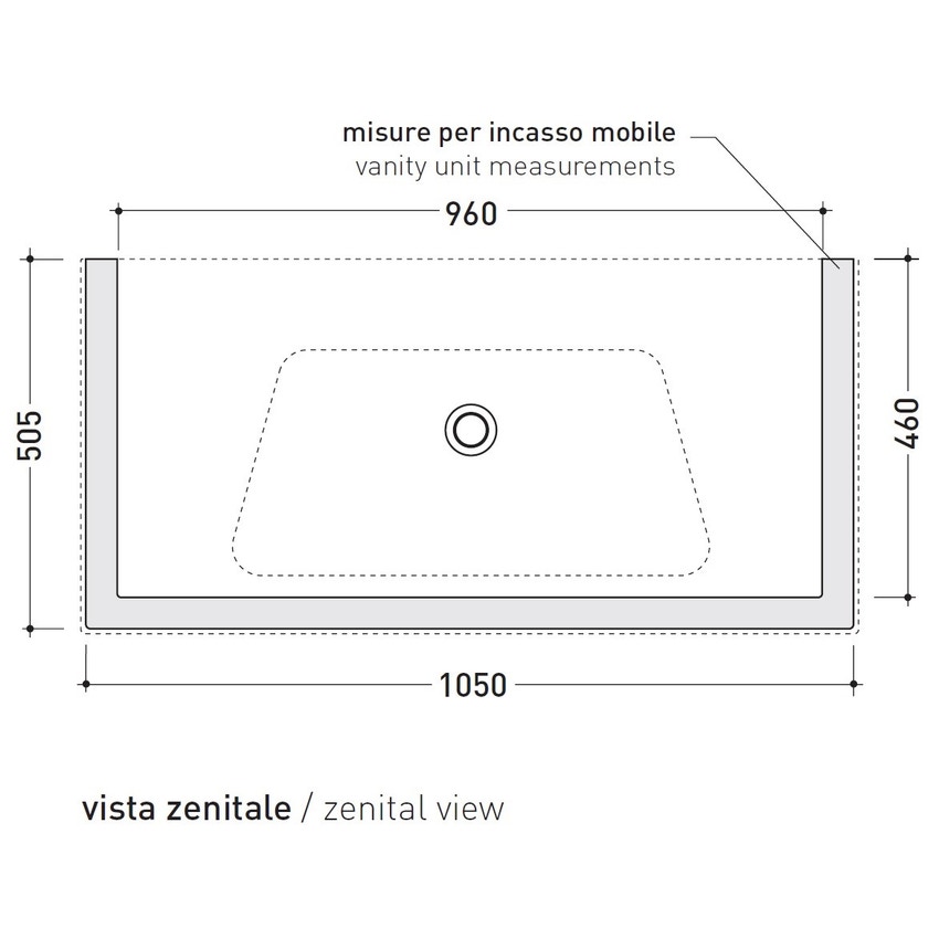 Immagine di Flaminia BLOOM 105 consolle sospesa 107 cm, con troppopieno, colore carbone finitura opaco BM105LCAR
