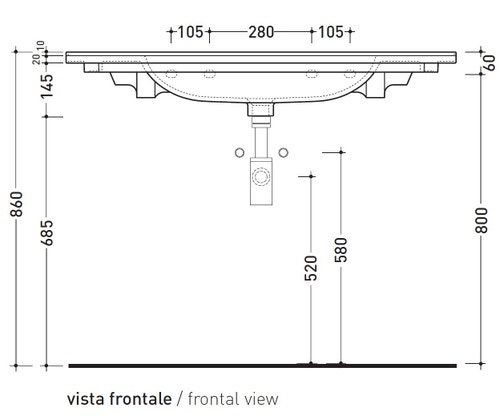 Immagine di Flaminia BLOOM 105 consolle sospesa 107 cm, con troppopieno, colore carbone finitura opaco BM105LCAR