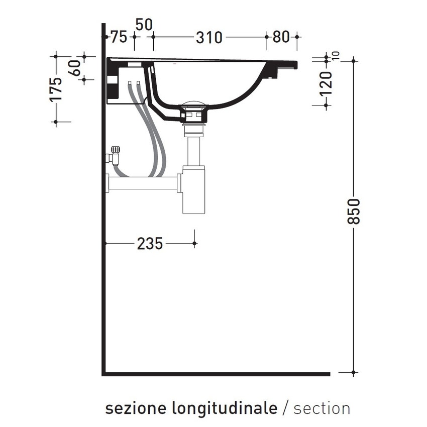 Immagine di Flaminia BLOOM 105 consolle sospesa 107 cm, con troppopieno, colore carbone finitura opaco BM105LCAR