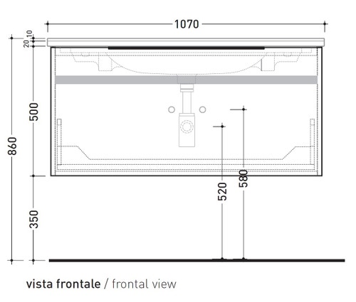 Immagine di Flaminia BOX base portaconsolle sospesa 1 cassetto, L.105 P.50 H.50 cm, per consolle Bloom 105, finitura oj grigio BBX835OJG