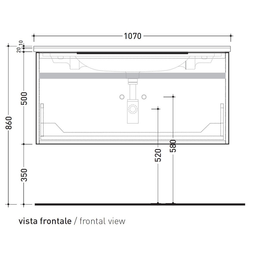 Immagine di Flaminia BOX base portaconsolle sospesa 1 cassetto, L.105 P.50 H.50 cm, per consolle Bloom 105, finitura oj grigio BBX835OJG