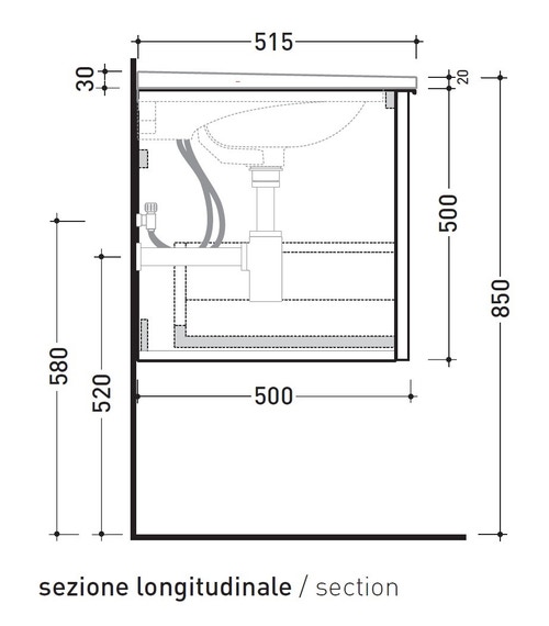 Immagine di Flaminia BOX base portaconsolle sospesa 1 cassetto, L.105 P.50 H.50 cm, per consolle Bloom 105, finitura oj grigio BBX835OJG