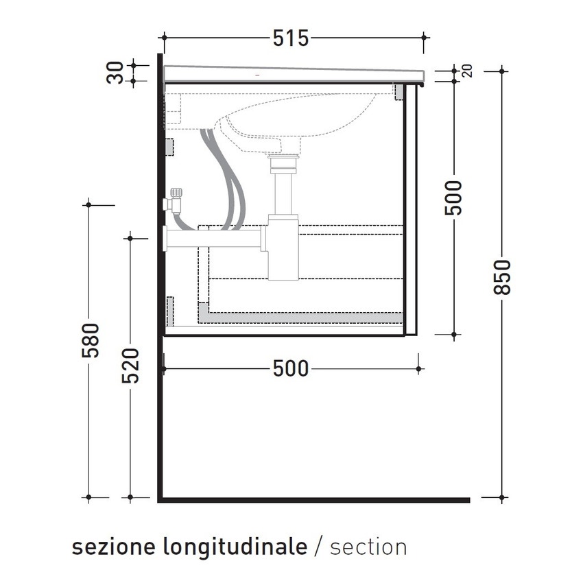 Immagine di Flaminia BOX base portaconsolle sospesa 1 cassetto, L.105 P.50 H.50 cm, per consolle Bloom 105, finitura oj grigio BBX835OJG