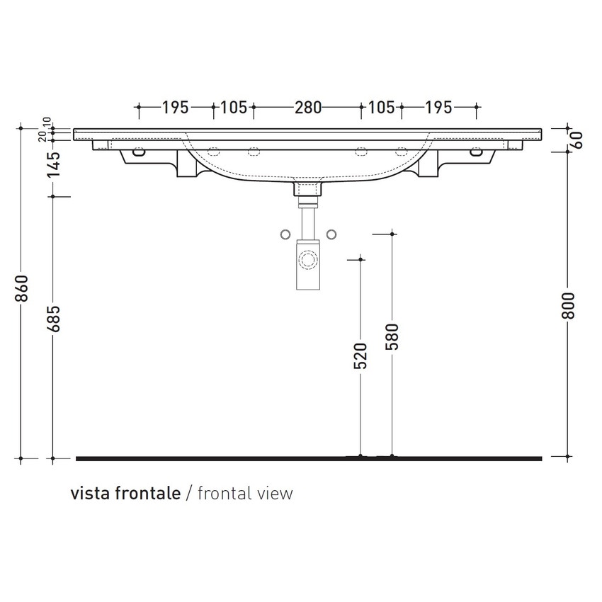Immagine di Flaminia BLOOM 120 consolle sospesa 122 cm, con troppopieno, colore bianco finitura lucido BM120L