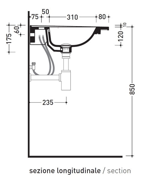 Immagine di Flaminia BLOOM 120 consolle sospesa 122 cm, con troppopieno, colore bianco finitura lucido BM120L