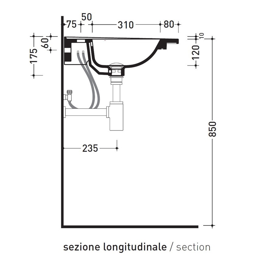 Immagine di Flaminia BLOOM 120 consolle sospesa 122 cm, con troppopieno, colore bianco latte finitura opaco BM120LLAT