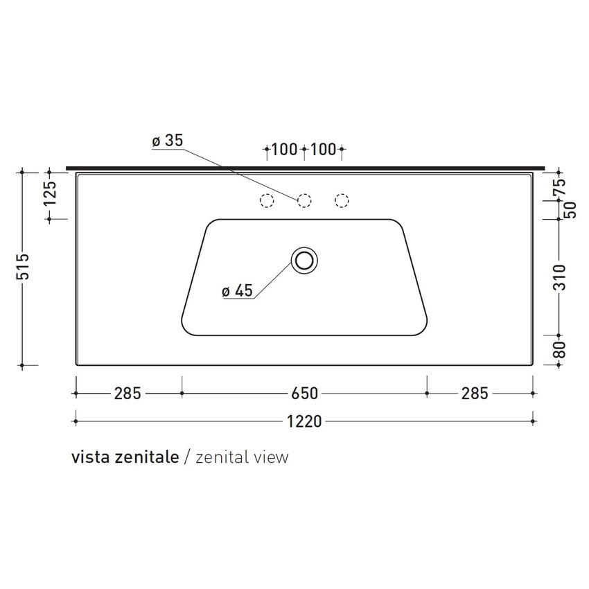 Immagine di Flaminia BLOOM 120 consolle sospesa 122 cm, con troppopieno, colore bianco latte finitura opaco BM120LLAT