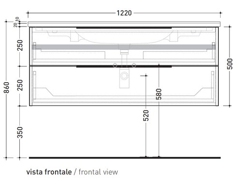 Immagine di Flaminia BOX base portaconsolle sospesa 2 cassetti, L.120 P.50 H.50 cm, per consolle Bloom 120, finitura oj bianco BBX949OJB