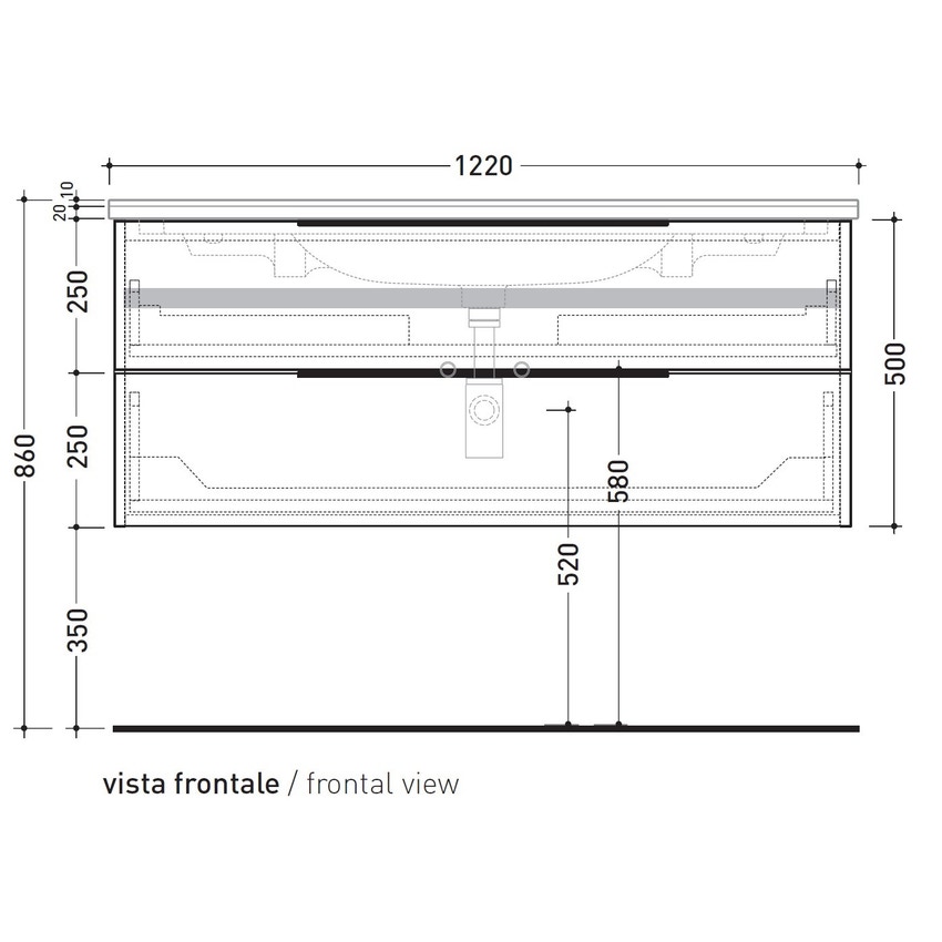 Immagine di Flaminia BOX base portaconsolle sospesa 2 cassetti, L.120 P.50 H.50 cm, per consolle Bloom 120, finitura oj bianco BBX949OJB