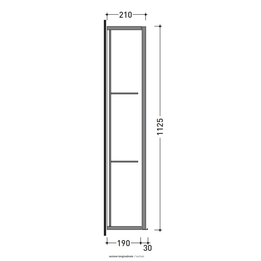 Pensile bagno sospeso H. 150 cm in legno grigio con anta reversibile