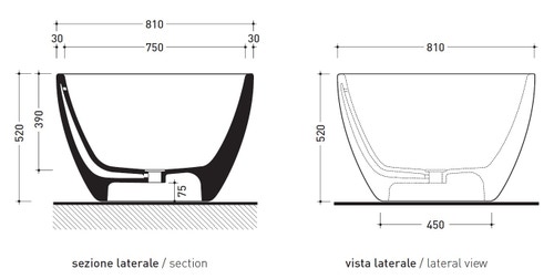 Immagine di Flaminia APP vasca freestanding 165 cm, in pietraluce, colore cenere finitura opaco AP165VCEN